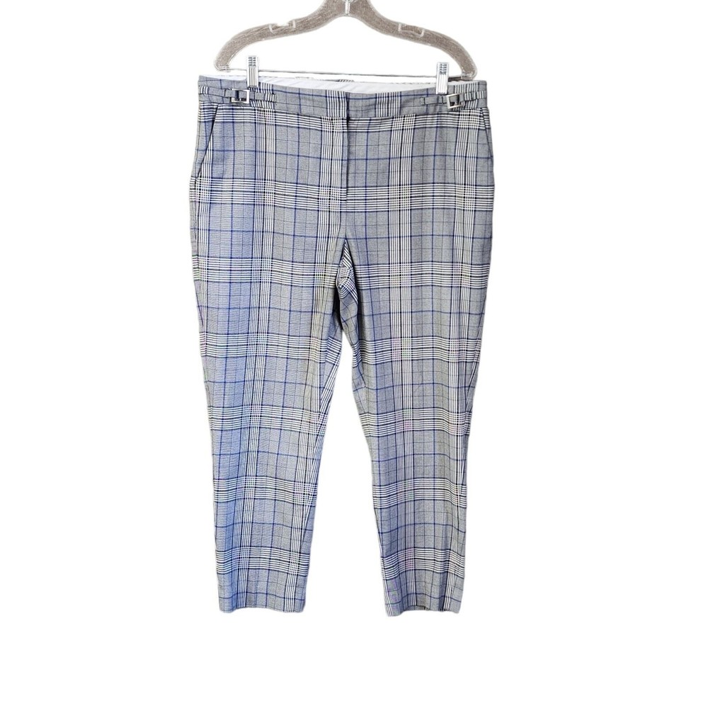 Halogen Women's Plaid Trouser Pants Tapered Leg Black Blue White Size 14